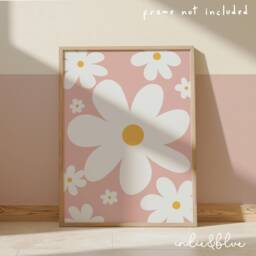Cute Daisy Poster in Pastel Pink, Flower Teen Bedroom Decor, Wildflower Print, Girl Nursery - thumbnail 1