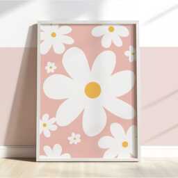 Cute Daisy Poster in Pastel Pink, Flower Teen Bedroom Decor, Wildflower Print, Girl Nursery - thumbnail 3