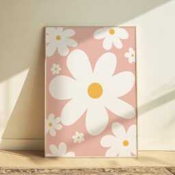Cute Daisy Poster in Pastel Pink, Flower Teen Bedroom Decor, Wildflower Print, Girl Nursery - thumbnail 2