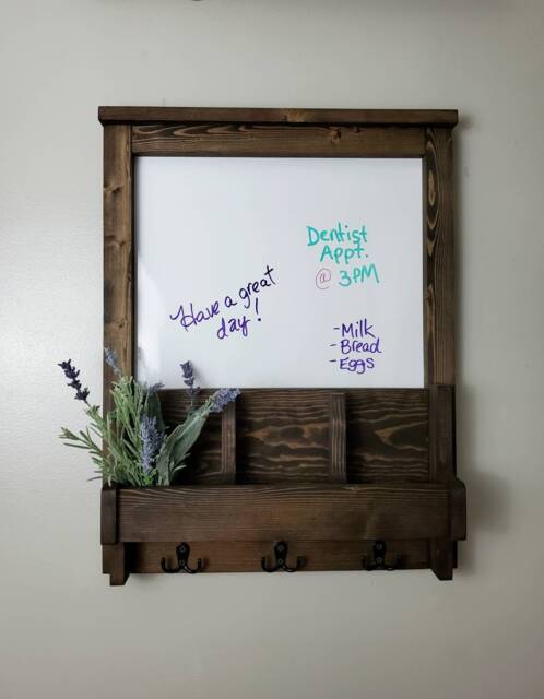 Handmade Wood Wall Organizer, Chalkboard, Key Hooks, Entryway Decor - image 1