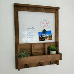 Handmade Wood Wall Organizer, Chalkboard, Key Hooks, Entryway Decor - thumbnail 2