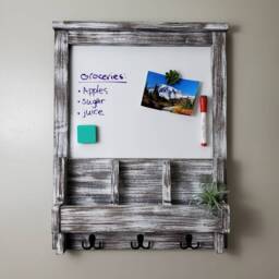 Handmade Wood Wall Organizer, Chalkboard, Key Hooks, Entryway Decor - thumbnail 3