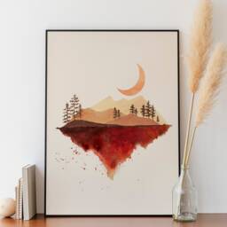 Watercolor Mountain Print Set Sun & Moon Kids Room Wall Art - thumbnail 2