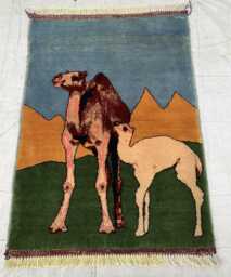 Afghan Camel Scene Wool Rug Handwoven Desert Landscape Wall Hanging - 2.1x3.1 Ft - thumbnail 1