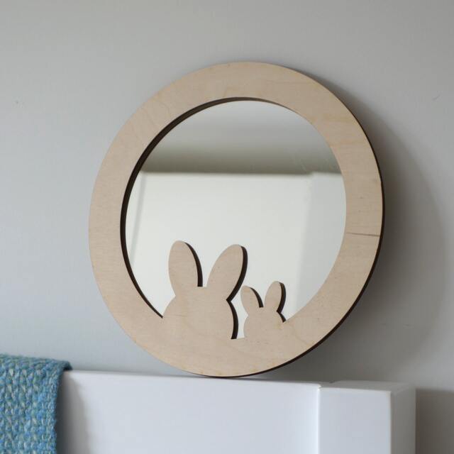 Bunny Rabbit Mirror, Nursery Decor, Natural Nursery, Baby Shower Gift - image 1