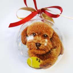 Personalized Dog Portrait On Christmas Bauble. Pet Lover Gift Ornament. Dog's First Souvenir, Artistic Object For Pet Lovers - thumbnail 1