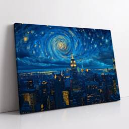 Van Gogh New York City Skyline Starry Night Landmark Oil Painting Style Wall Art Framed Calming Canvas Poster Print Home Office Room Decor - thumbnail 2