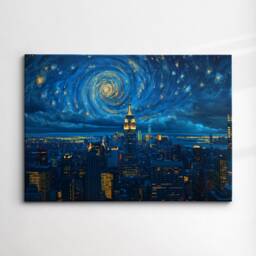 Van Gogh New York City Skyline Starry Night Landmark Oil Painting Style Wall Art Framed Calming Canvas Poster Print Home Office Room Decor - thumbnail 3