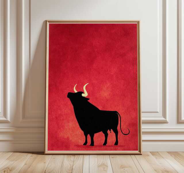 Minimalist Spanish Bull Art Print, Matador Rojo Red Black Poster, Taurus Zodiac Western Farmhouse Decor - image 1