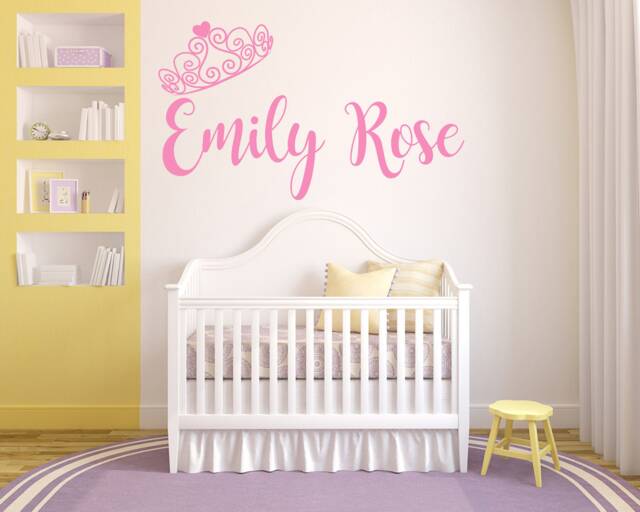 Personalised Name, Crown, Wall Art Decal Sticker, Children's Bedroom, Nursery, Playroom. Home, Decor. Tiara, Prince, Princess - image 1