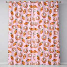 Cute Kawaii Bunny With Carrot Donut Seamless Pattern Pink Background Readymade Eyelet Ring Top Thermal 100% Blackout Curtains - thumbnail 2