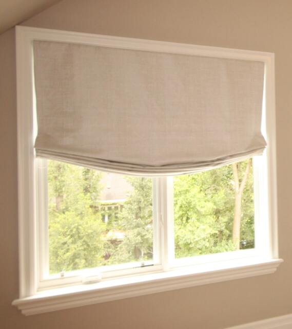 Custom Beige Faux Linen Roman Shade, European Relaxed Style - image 1