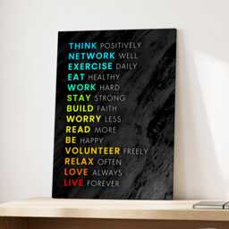 Positive Happiness Words List Quotes Motivational Inspirational, Framed Canvas Wall Art Poster Print, Home Office & Room Decor, Gift Idea - thumbnail 1