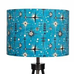 Lampshade Blue 50S Atomic Retro Mid Century Print Velvet - Drum Lamp Shade 25cm 30cm 35cm 40cm 45cm Table Lamp Shade, Ceiling Pendant