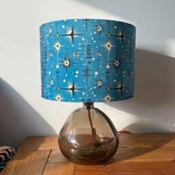 Lampshade Blue 50S Atomic Retro Mid Century Print Velvet - Drum Lamp Shade 25cm 30cm 35cm 40cm 45cm Table Lamp Shade, Ceiling Pendant - thumbnail 3
