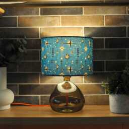 Lampshade Blue 50S Atomic Retro Mid Century Print Velvet - Drum Lamp Shade 25cm 30cm 35cm 40cm 45cm Table Lamp Shade, Ceiling Pendant - thumbnail 2