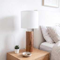 Stylish Walnut Standing Lamp For Modern Living Room, Bedside Rustic Bedroom, Mid Century Desk - thumbnail 3