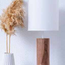 Stylish Walnut Standing Lamp For Modern Living Room, Bedside Rustic Bedroom, Mid Century Desk - thumbnail 3