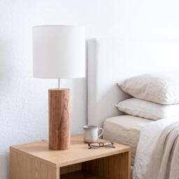 Stylish Walnut Standing Lamp For Modern Living Room, Bedside Rustic Bedroom, Mid Century Desk - thumbnail 1