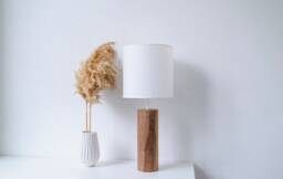 Stylish Walnut Standing Lamp For Modern Living Room, Bedside Rustic Bedroom, Mid Century Desk - thumbnail 1
