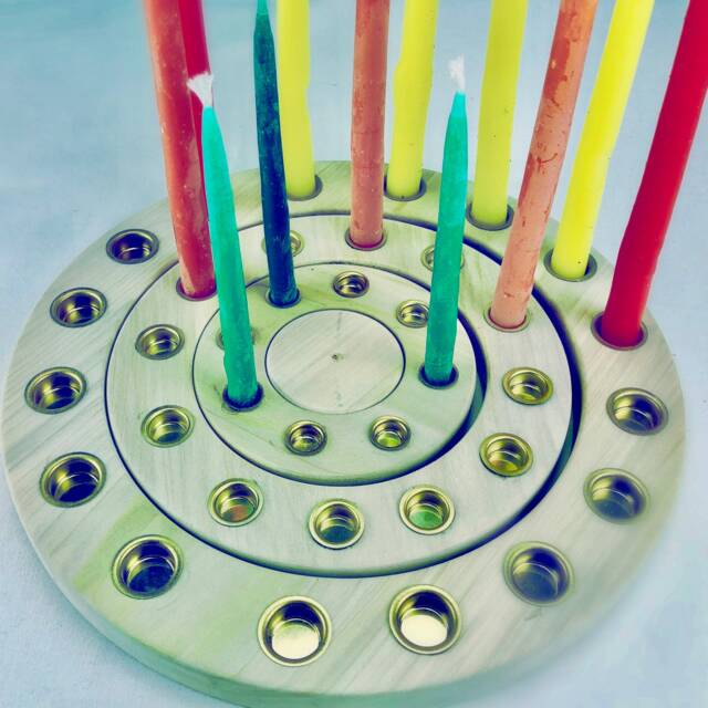 B - Candle Holder in A Wooden Ring. Made Of Alder Wood With Inlaid Brass Holders - image 1
