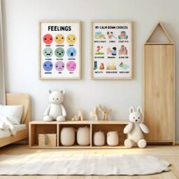 Feelings Emotions Posters - Calm Regulation -Kids Educational Wall Art Childrens Bedroom Playroom Affirmations Rainbow Bright Quotes - thumbnail 1