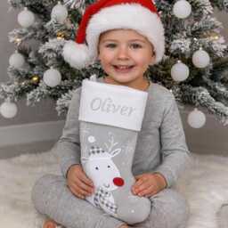 Personalised Christmas Stocking Embroidered Xmas Knitted Style Traditional Reindeer Decorations - thumbnail 1
