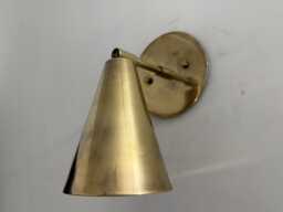 Mid-Century Modern Brass Wall Sconce Cone Lamp, Raw Finish - thumbnail 1