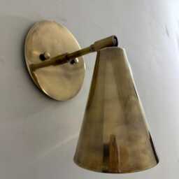 Mid-Century Modern Brass Wall Sconce Cone Lamp, Raw Finish - thumbnail 3