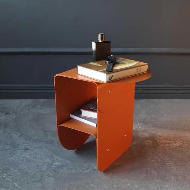 Textured Orange Metal Nightstand, Minimalistic Coffee Table, Small Bedside Modern Handmade Furniture, Loft Boho End Table For Bedroom - image 1