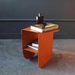 Textured Orange Metal Nightstand, Minimalistic Coffee Table, Small Bedside Modern Handmade Furniture, Loft Boho End Table For Bedroom - thumbnail 1