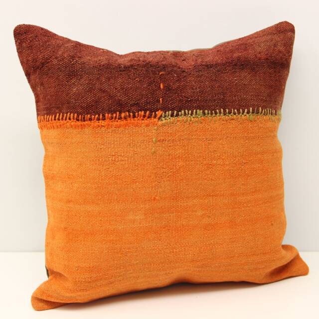 Vintage Kilim Pillow Cover, 16x16 Orange Boho Cushion - image 1