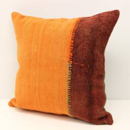 Vintage Kilim Pillow Cover, 16x16 Orange Boho Cushion - thumbnail 3