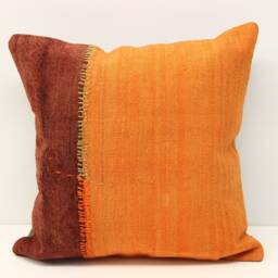 Vintage Kilim Pillow Cover, 16x16 Orange Boho Cushion - thumbnail 2