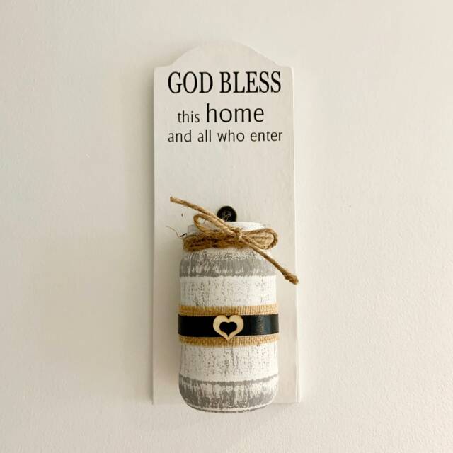 Home Gift, God Bless This Home & All Who Enter, Decor, Wooden Sign, Pen Jar, Plaque, Wall Hangings, Gift, New