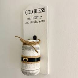Home Gift, God Bless This Home & All Who Enter, Decor, Wooden Sign, Pen Jar, Plaque, Wall Hangings, Gift, New - thumbnail 2
