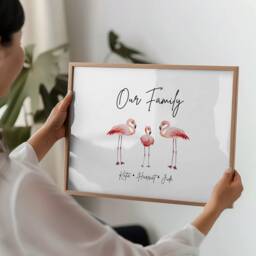Personalised Framed Flamingo Family Print, Sign, Gift, Home Decor Gifts, Gift For Friend - thumbnail 2
