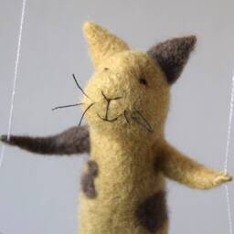 Cat On Swing , Taupe Needle Felted Cat, Nursery Decoration, Baby Crib Mobile, Toy, Mobile - thumbnail 2