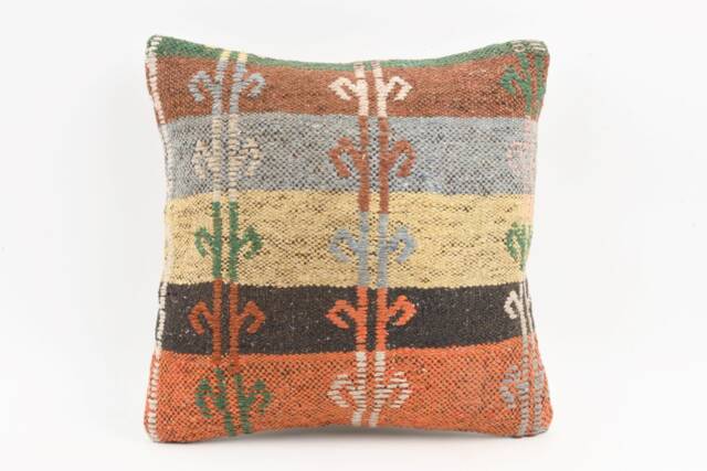 Aztec Kilim Pillow Cover Vintage Handwoven Wool, 16x16 Sofa - image 1