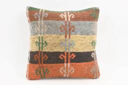 Aztec Kilim Pillow Cover Vintage Handwoven Wool, 16x16 Sofa - thumbnail 1