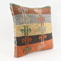 Aztec Kilim Pillow Cover Vintage Handwoven Wool, 16x16 Sofa - thumbnail 3