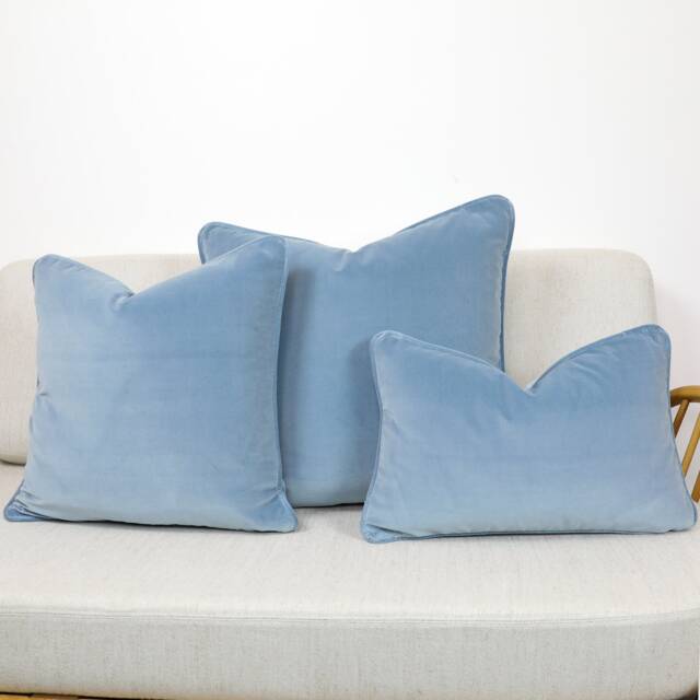 Slate Blue Luxury Cotton Velvet Cushion Covers Throw Pillows With Piping - image 1