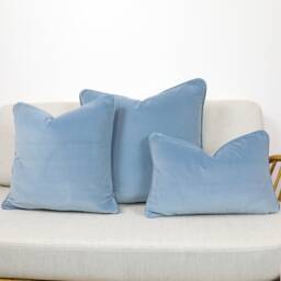 Slate Blue Luxury Cotton Velvet Cushion Covers Throw Pillows With Piping