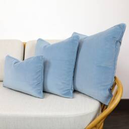 Slate Blue Luxury Cotton Velvet Cushion Covers Throw Pillows With Piping - thumbnail 2