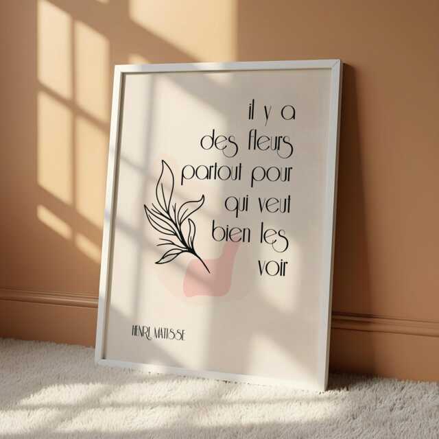 Il Y A Des Fleurs French Quote Print - Henri Matisse Wall Art Minimalist Typography Modern Decor - image 1