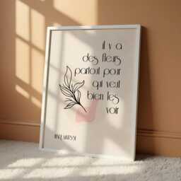 Il Y A Des Fleurs French Quote Print - Henri Matisse Wall Art Minimalist Typography Modern Decor - thumbnail 1