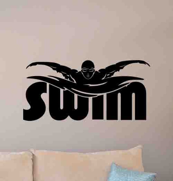 Swim Wall Decal Swimming Poster Pool Sign Bathroom Decor Swimmer Gift Gym Vinyl Sticker Sport Decals Art St - image 1