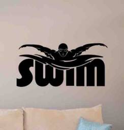 Swim Wall Decal Swimming Poster Pool Sign Bathroom Decor Swimmer Gift Gym Vinyl Sticker Sport Decals Art St - thumbnail 1