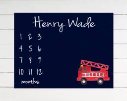 Fire Truck Milestone Blanket Monthly Growth Tracker Soft Fleece Baby Shower Gift Newborn Watch Me Grow Boy - thumbnail 1