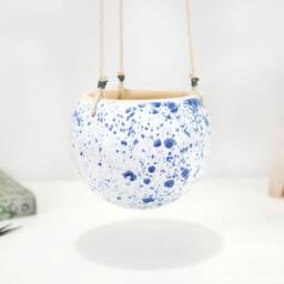 Handmade Ceramic Hanging Planter Speckled White Indoor Garden Decor - thumbnail 3
